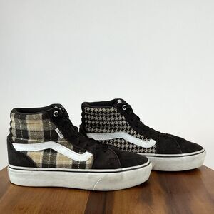 Womens Vans Sk8-Hi Brown Suede Plaid Mix Platform Shoes Sneakers Size 8.5 M‎ GUC